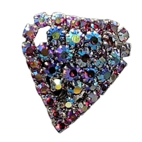 Aurora Borealis Clover Leaf Clip On Earrings Pat Pending Vintage Pave Rhinestone - Picture 6 of 11